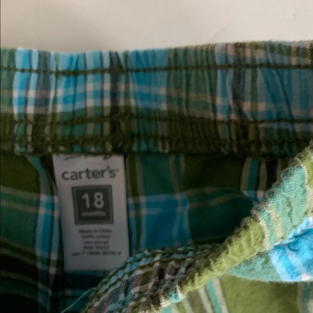 Carter's Jumping Beans Green Plaid and Tan Shorts Set Boys 2T